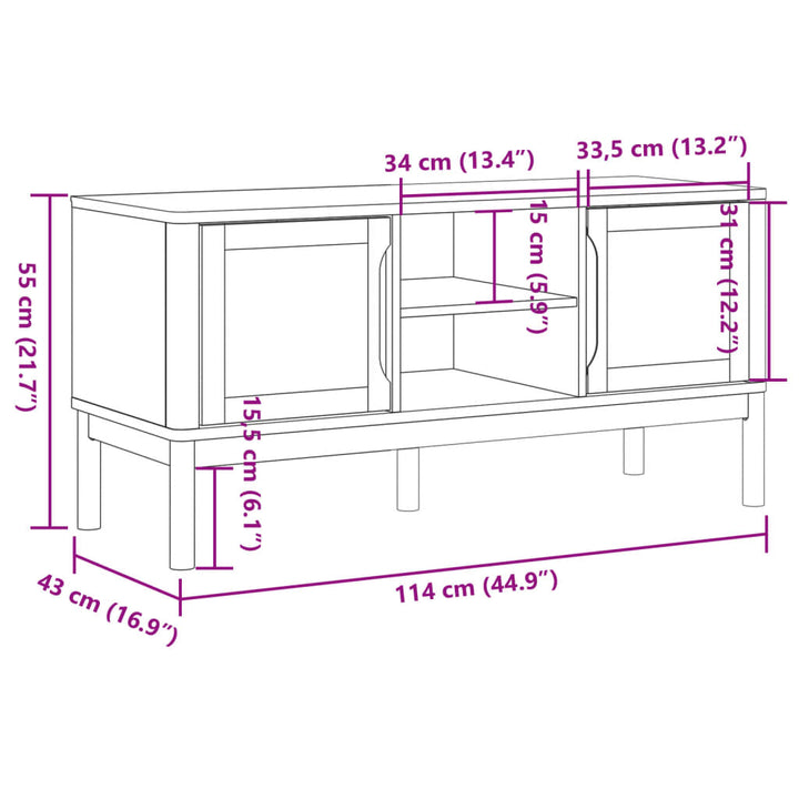 Tv-Schrank Floro 114X43X55 Cm Massivholz Kiefer