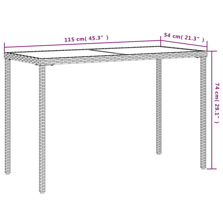 Gartentisch Mit Platte 115X54X74 Cm Poly Rattan