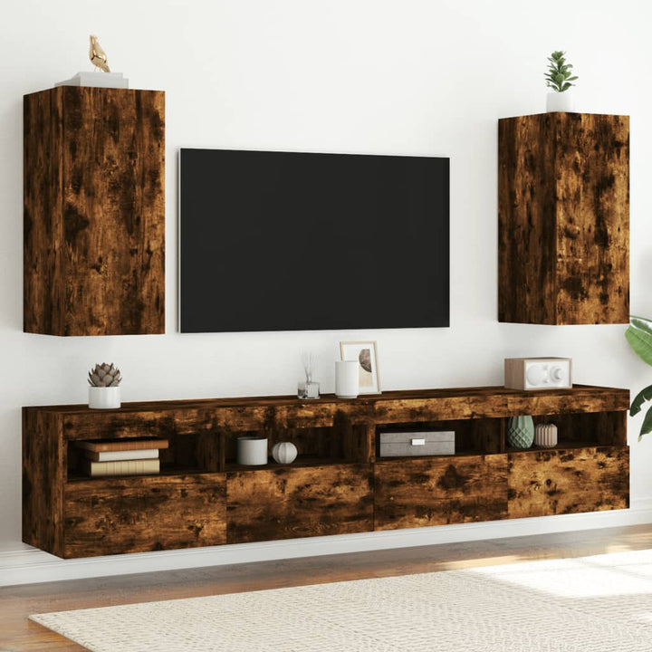 Tv-Wandschrank Mit Led-Leuchten 30,5X35X30 Cm Räuchereiche