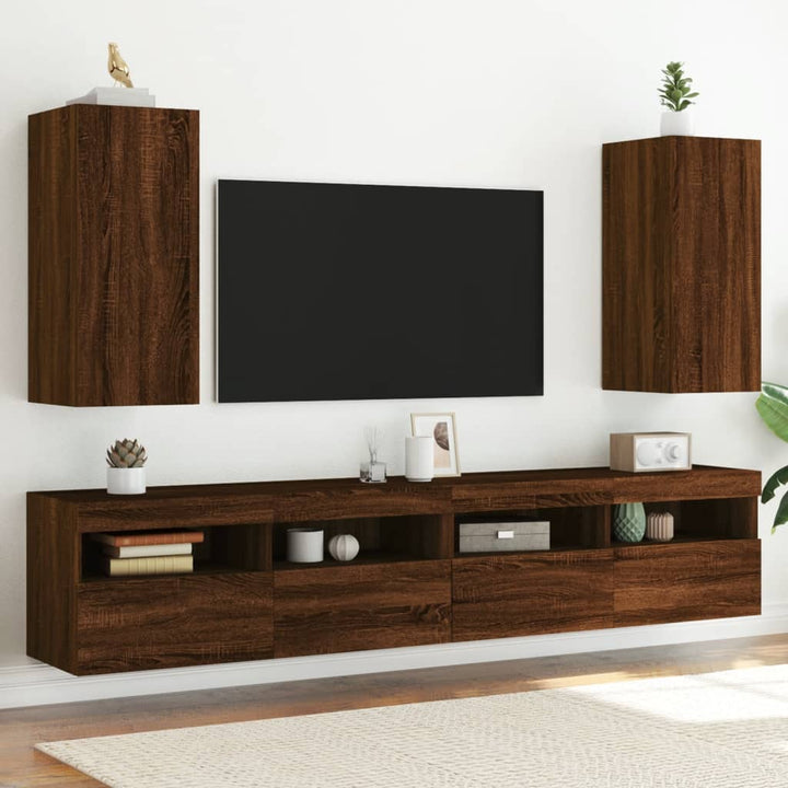 Tv-Wandschrank Mit Led-Leuchten Braun Eichen-Optik 30,5X35X30Cm Braune Eiche