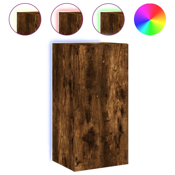 Tv-Wandschrank Mit Led-Leuchten 40,5X35X80 Cm Räuchereiche