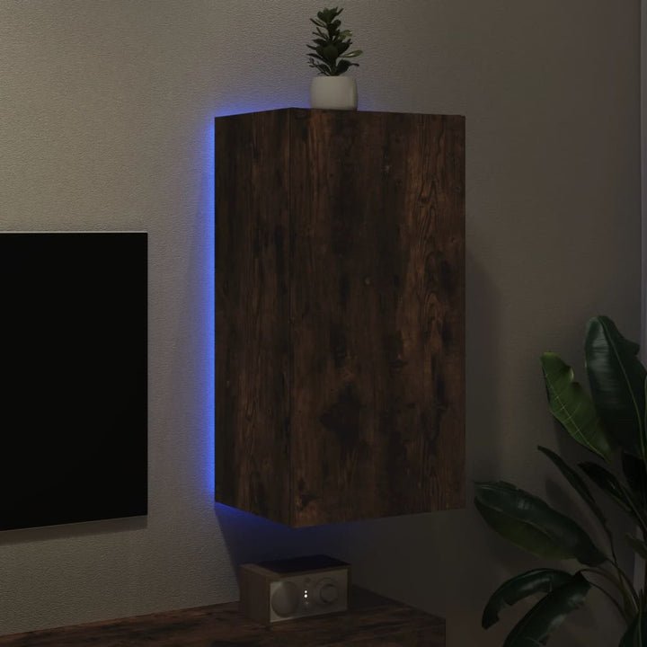 Tv-Wandschrank Mit Led-Leuchten 40,5X35X80 Cm Räuchereiche