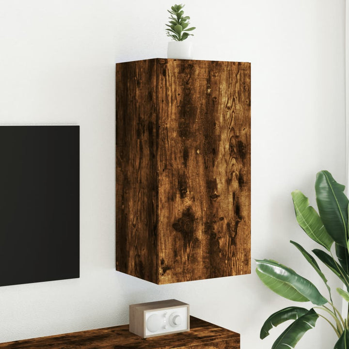 Tv-Wandschrank Mit Led-Leuchten 40,5X35X80 Cm Räuchereiche