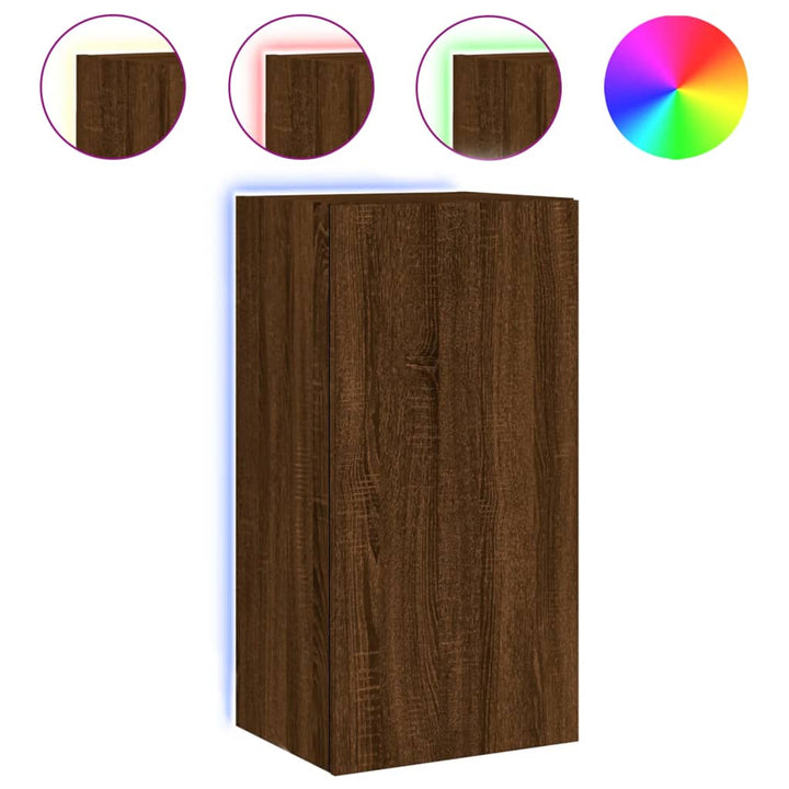 Tv-Wandschrank Mit Led-Leuchten Braun Eichen-Optik 40,5X35X80Cm Braune Eiche