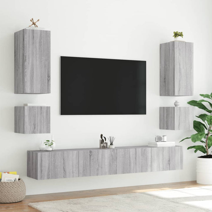 Tv-Wandschrank Mit Led-Leuchten Grau Sonoma