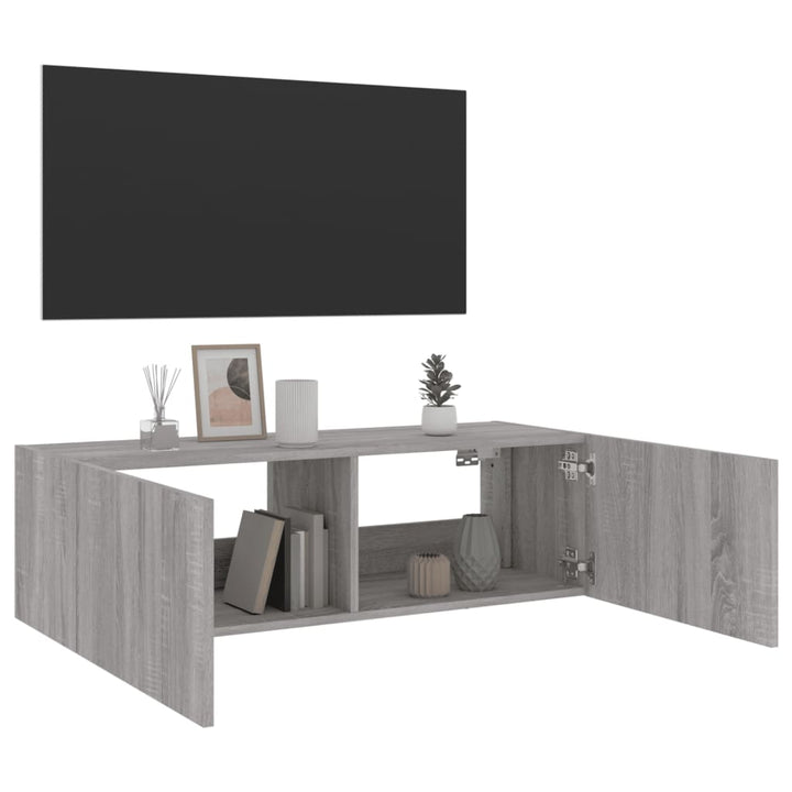 Tv-Wandschrank Mit Led-Leuchten Grau Sonoma