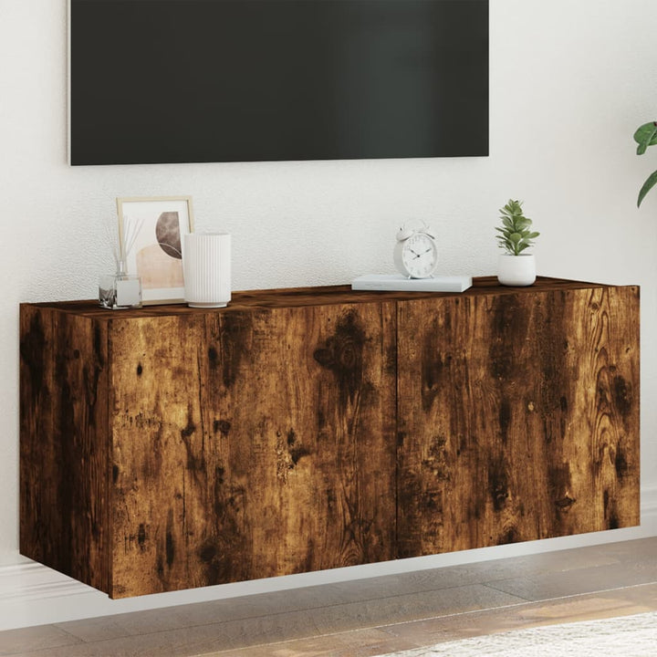 Tv-Wandschrank Mit Led-Leuchten 40,5X35X80 Cm Räuchereiche