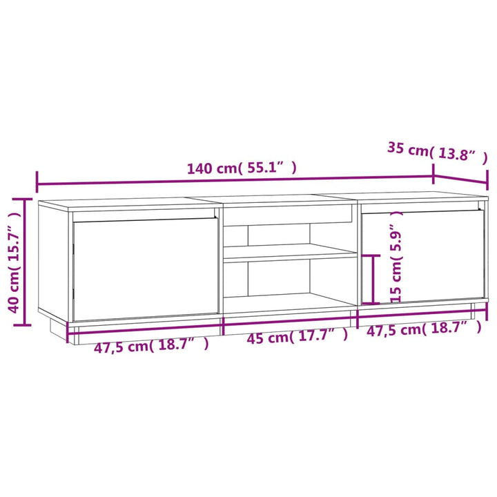 Tv-Schrank 140X35X40 Cm Massivholz Kiefer