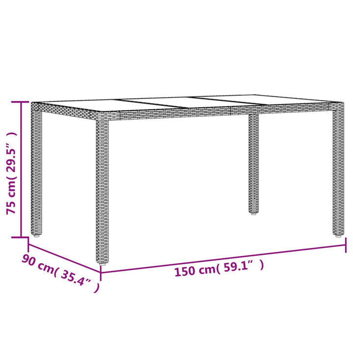 Gartentisch Mit Glasplatte 150X90X75 Cm Poly Rattan