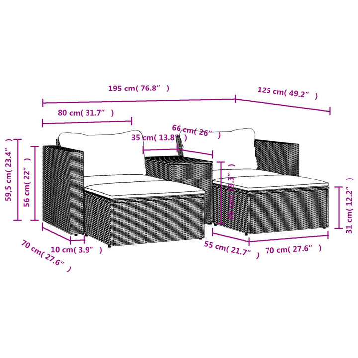 5-Tlg. Garten-Sofagarnitur Mit Kissen Poly Rattan Akazie