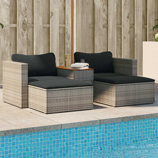 5-Tlg. Garten-Sofagarnitur Mit Kissen Poly Rattan Akazie