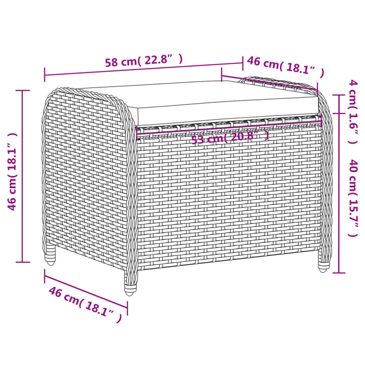 Gartenhocker Mit Kissen 58X46X46 Cm Poly Rattan