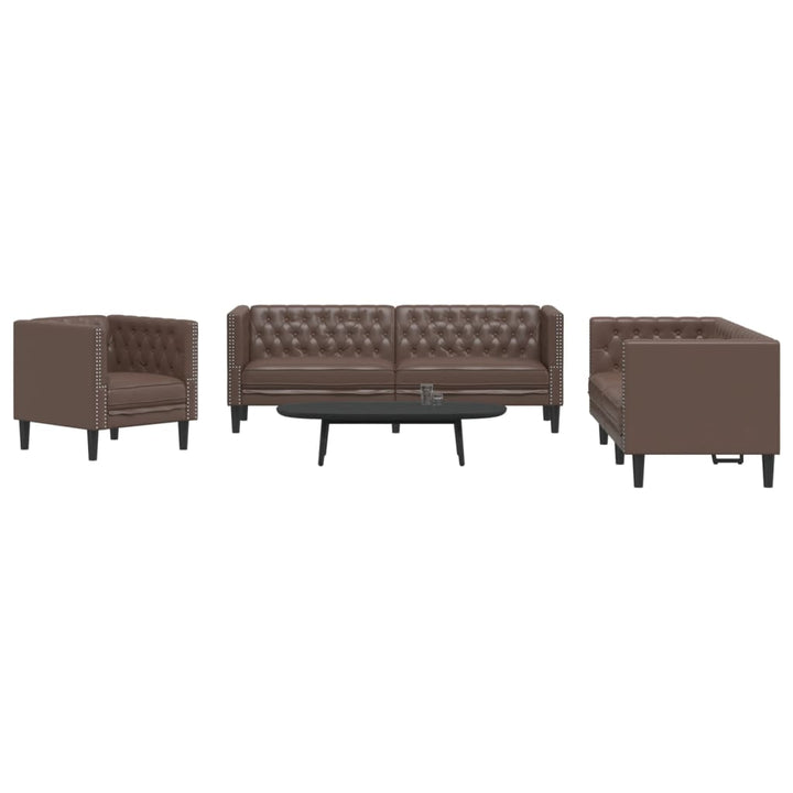 3-Tlg. Chesterfield-Sofa-Set Kunstleder