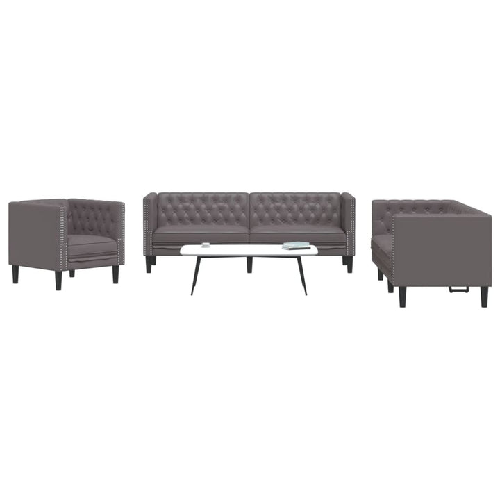 3-Tlg. Chesterfield-Sofa-Set Kunstleder