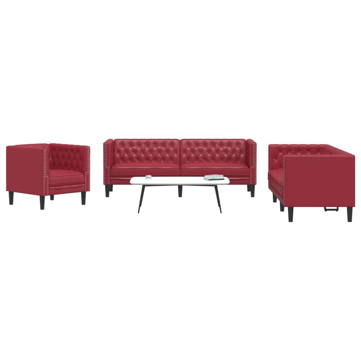 3-Tlg. Chesterfield-Sofa-Set Kunstleder