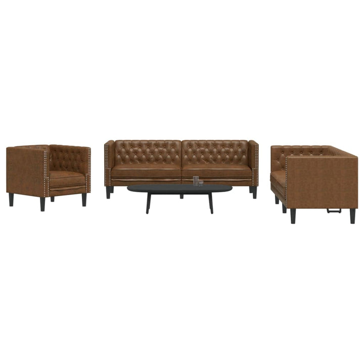 3-Tlg. Chesterfield-Sofa-Set Kunstleder