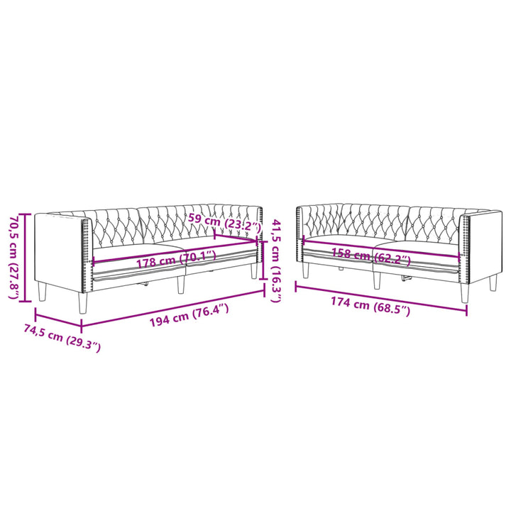 2-Tlg. Chesterfield-Sofa-Set Kunstleder Wildleder-Optik