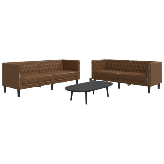 2-Tlg. Chesterfield-Sofa-Set Kunstleder Wildleder-Optik