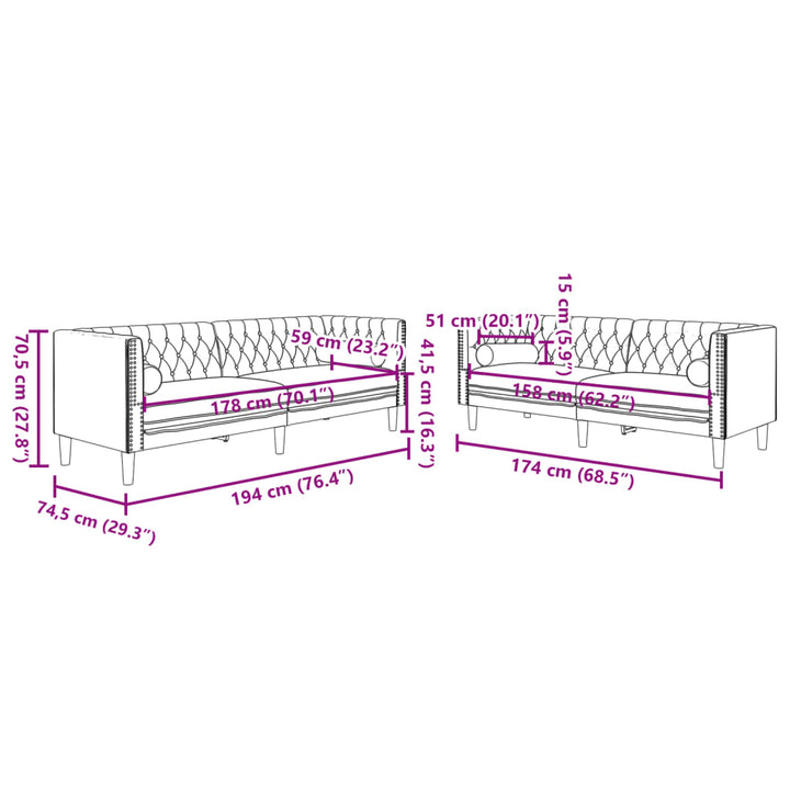 2-Tlg. Chesterfield-Sofa-Set Mit Nackenrollen Samt