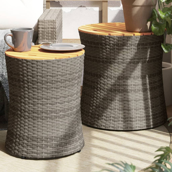 Garten-Beistelltische 2 Stk. Mit Holzplatte Poly Rattan