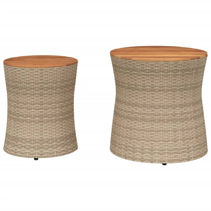 Garten-Beistelltische 2 Stk. Mit Holzplatte Poly Rattan