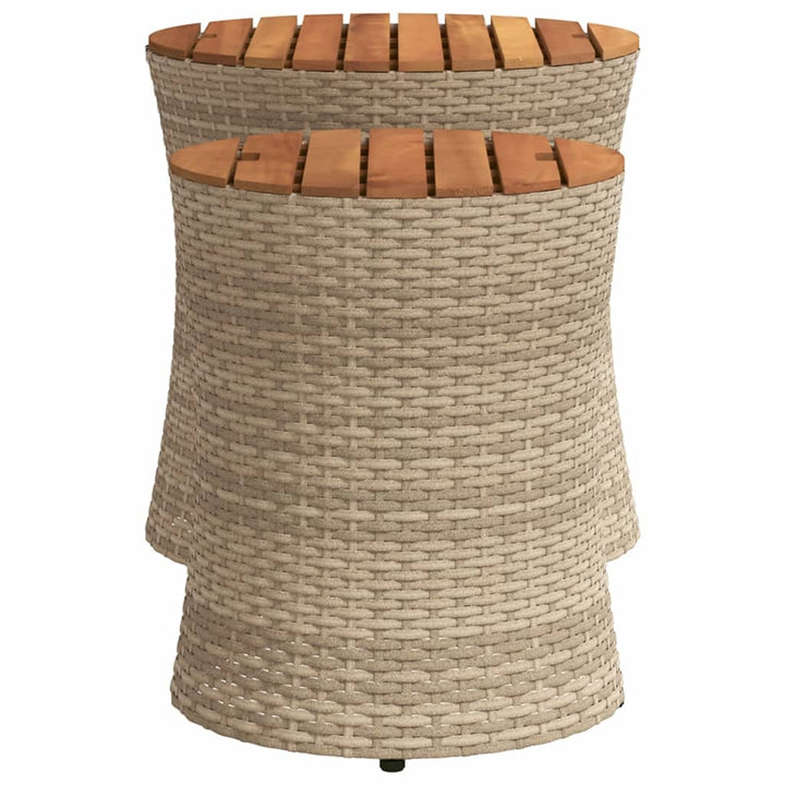 Garten-Beistelltische 2 Stk. Mit Holzplatte Poly Rattan