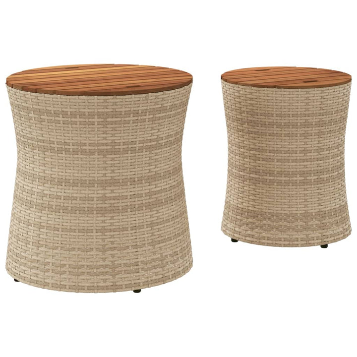 Garten-Beistelltische 2 Stk. Mit Holzplatte Poly Rattan