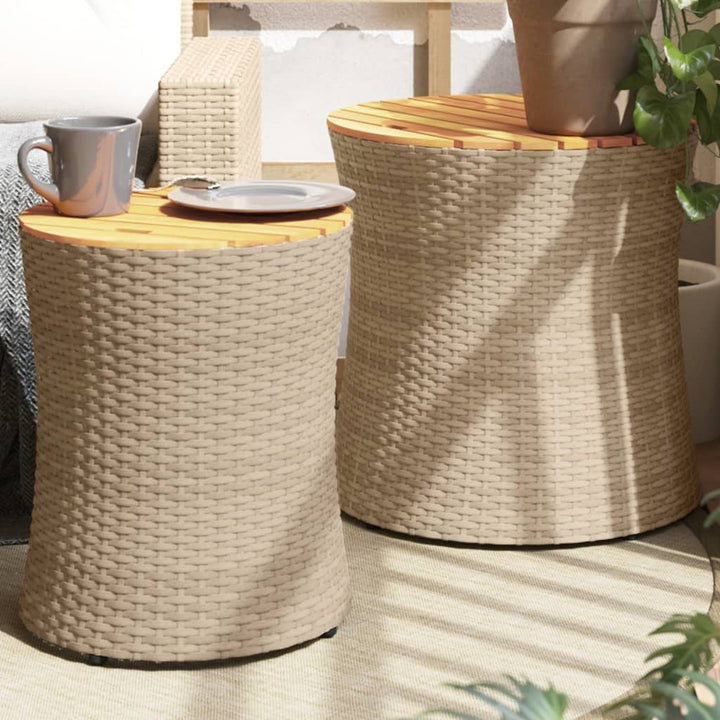 Garten-Beistelltische 2 Stk. Mit Holzplatte Poly Rattan