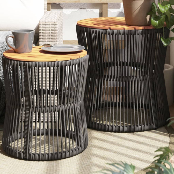 Garten-Beistelltische 2 Stk. Mit Holzplatte Poly Rattan