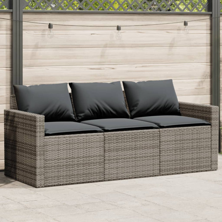 Gartensofa Mit Kissen 3-Sitzer Hellgrau Poly Rattan