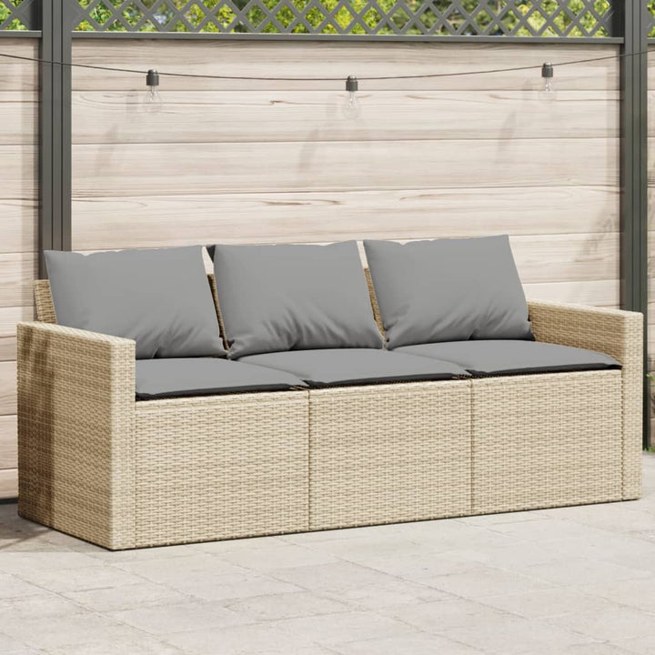 Gartensofa Mit Kissen 3-Sitzer Hellgrau Poly Rattan