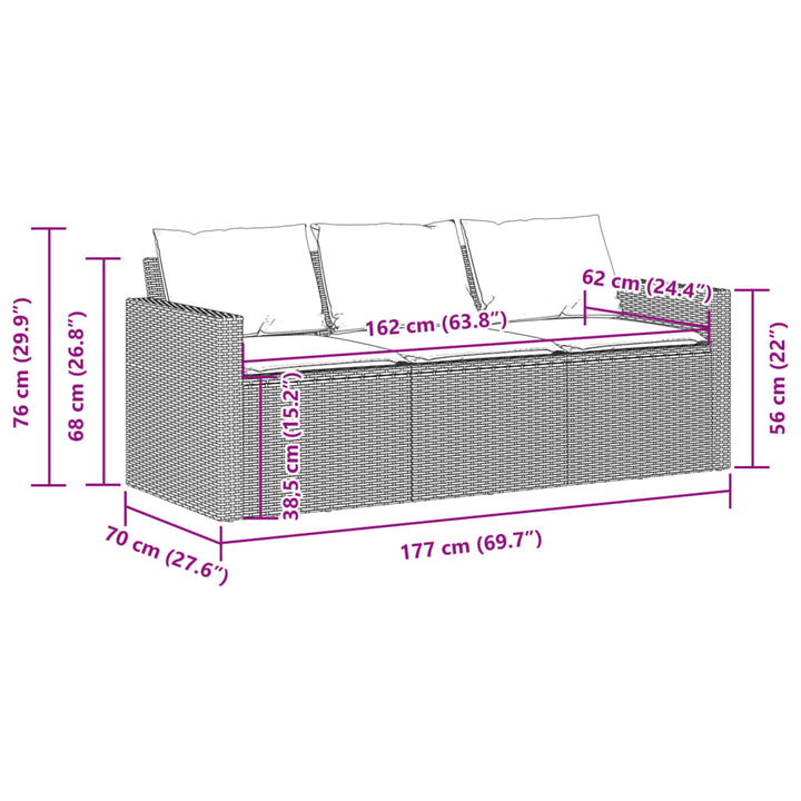 Gartensofa Mit Kissen 3-Sitzer Hellgrau Poly Rattan