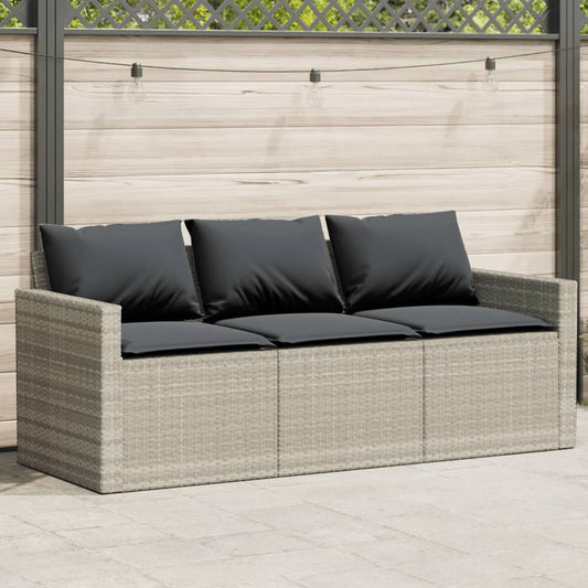 Gartensofa Mit Kissen 3-Sitzer Hellgrau Poly Rattan