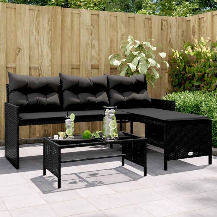 Gartensofa In L-Form Mit Tisch Und Kissen Schwarz Poly Rattan