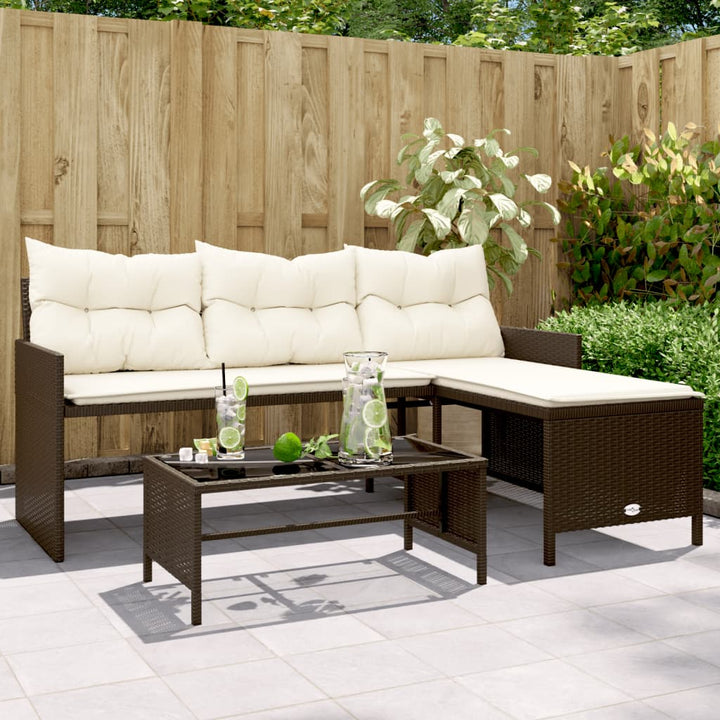 Gartensofa In L-Form Mit Tisch Und Kissen Schwarz Poly Rattan