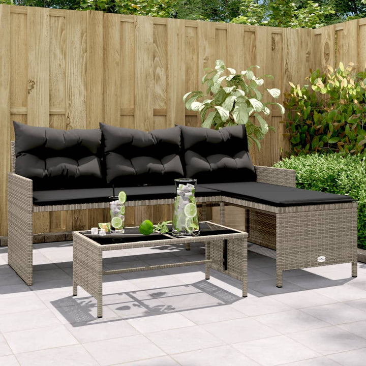 Gartensofa In L-Form Mit Tisch Und Kissen Schwarz Poly Rattan