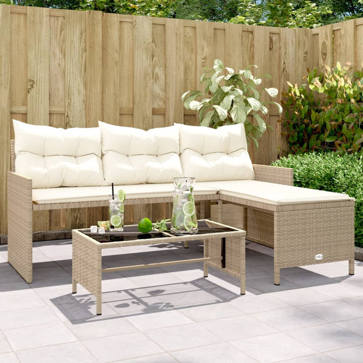 Gartensofa In L-Form Mit Tisch Und Kissen Schwarz Poly Rattan