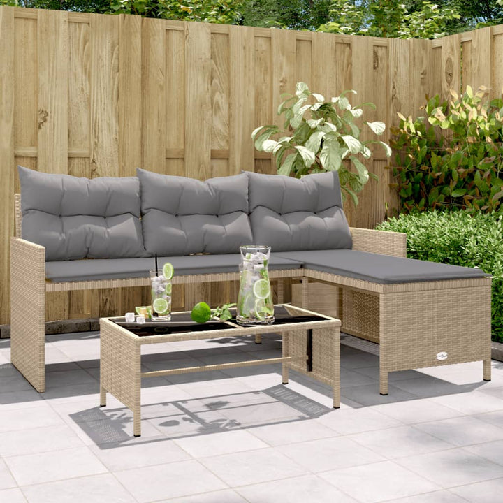 Gartensofa In L-Form Mit Tisch Und Kissen Schwarz Poly Rattan