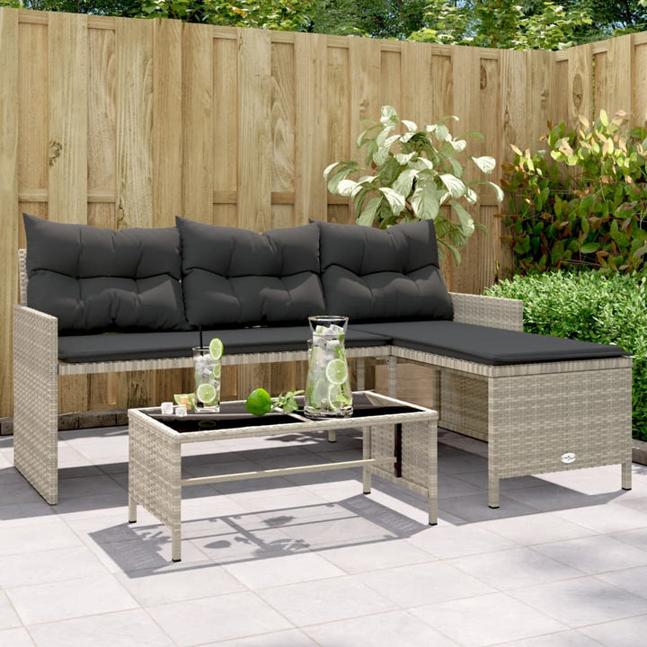 Gartensofa In L-Form Mit Tisch Und Kissen Schwarz Poly Rattan