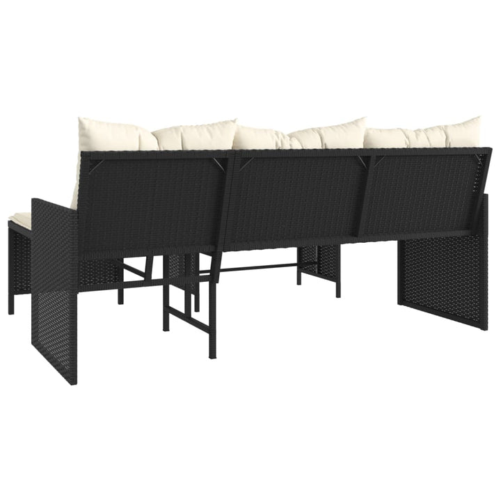 Gartensofa In L-Form Mit Tisch Und Kissen Schwarz Poly Rattan