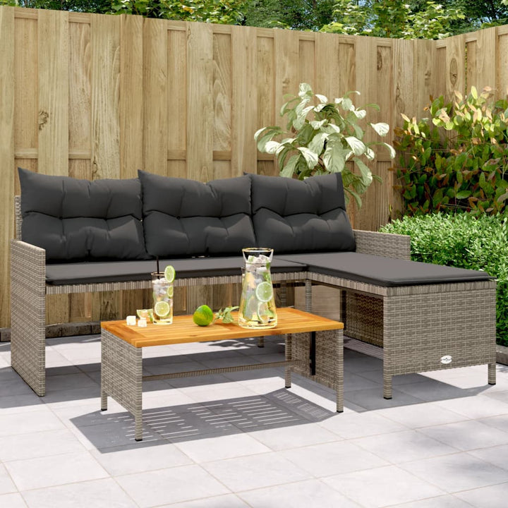 Gartensofa In L-Form Mit Tisch Und Kissen Schwarz Poly Rattan