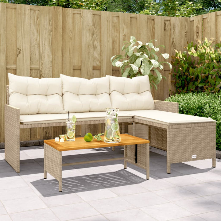 Gartensofa In L-Form Mit Tisch Und Kissen Schwarz Poly Rattan