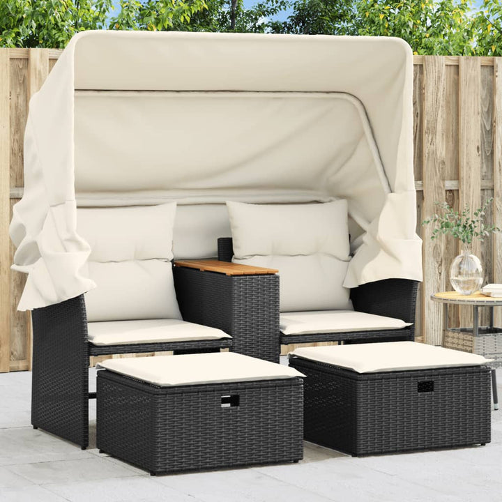 Gartensofa 2-Sitzer Mit Hockern Poly Rattan