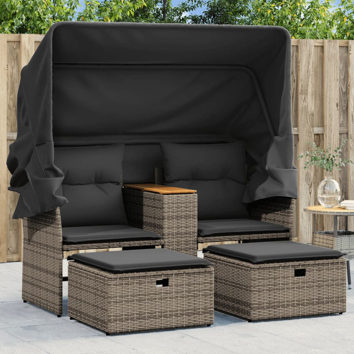 Gartensofa 2-Sitzer Mit Hockern Poly Rattan