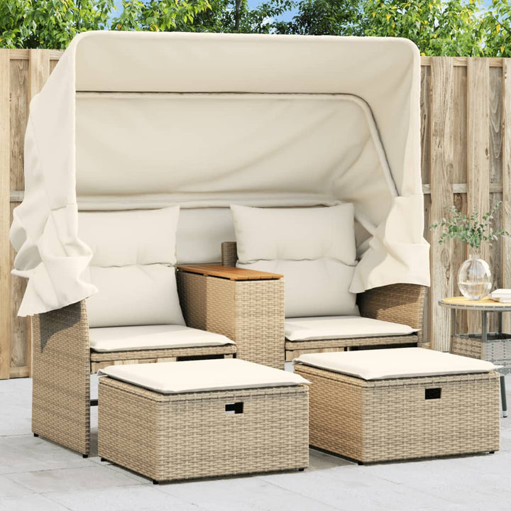 Gartensofa 2-Sitzer Mit Hockern Poly Rattan