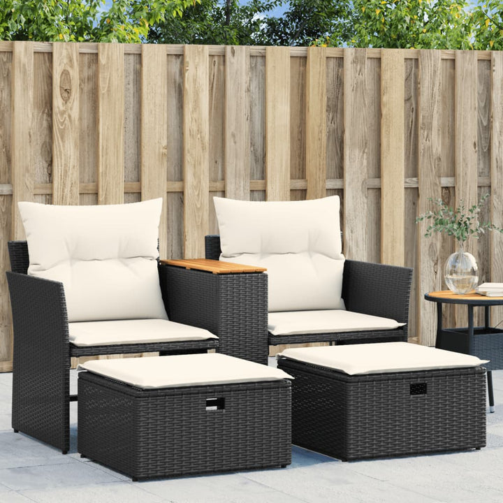 Gartensofa 2-Sitzer Mit Hockern Poly Rattan