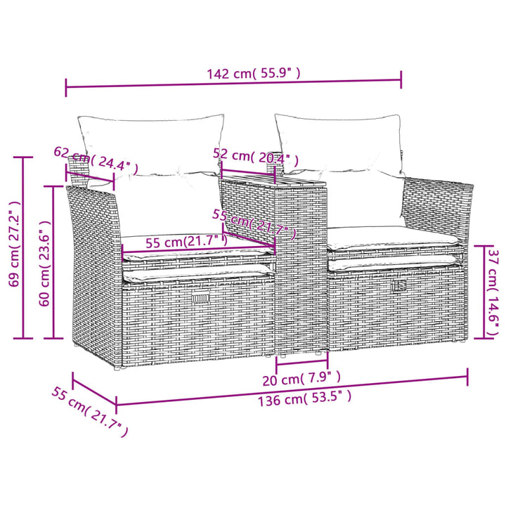 Gartensofa 2-Sitzer Mit Hockern Poly Rattan