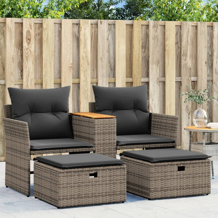 Gartensofa 2-Sitzer Mit Hockern Poly Rattan