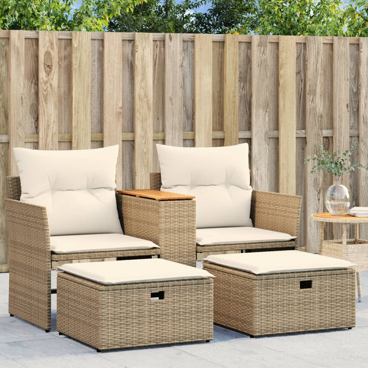 Gartensofa 2-Sitzer Mit Hockern Poly Rattan