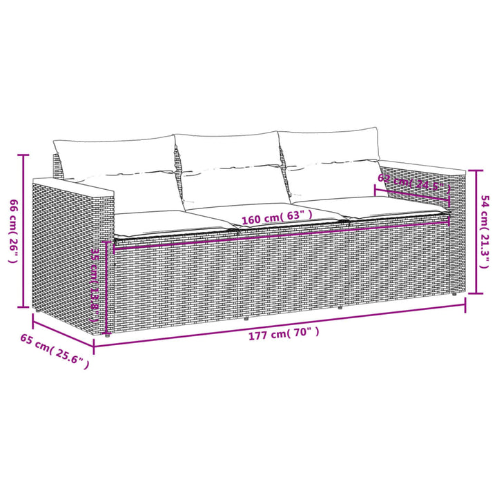 Gartensofa Mit Kissen 3-Sitzer Poly Rattan